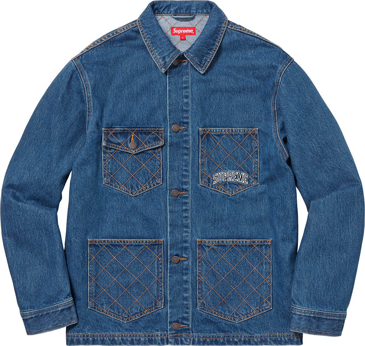 Supreme Diamond Stitch Denim Chore Coat Blue - Novelship